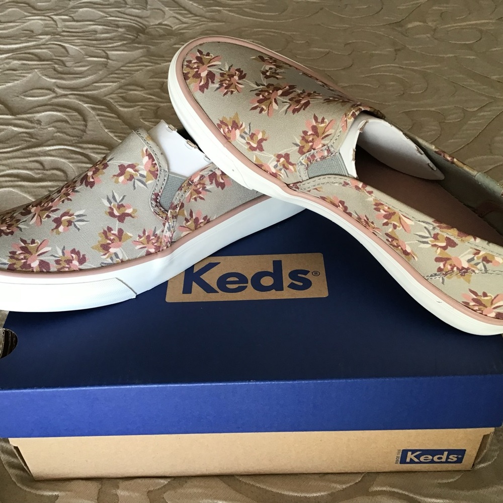 Keds Floral Canvas Slip-Ons with Pink and Cream Accents